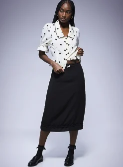 Ruffled-trim midi skirt