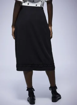 Ruffled-trim midi skirt