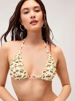 Ruffle-hem halter triangle top