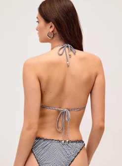 Ruffle-hem halter triangle top