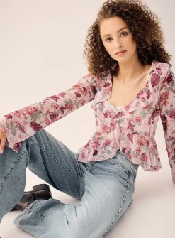 Ruffles sheer chiffon blouse