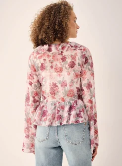 Ruffles sheer chiffon blouse