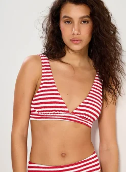 Ruffle-textured striped triangle bralette
