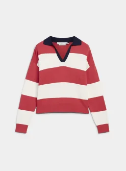 Rugby stripes Johnny-collar sweater