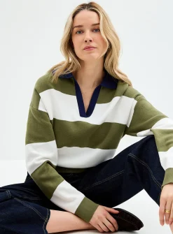 Rugby stripes Johnny-collar sweater