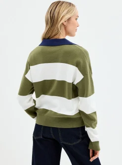 Rugby stripes Johnny-collar sweater