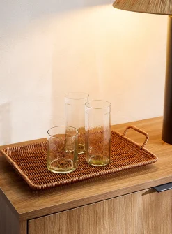 Rusty brown faux-rattan rectangular tray