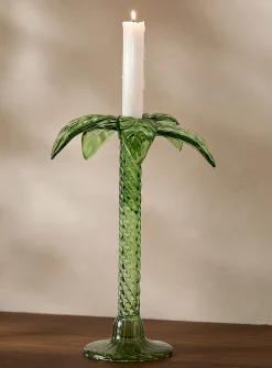 Sage green large palm tree candleholder