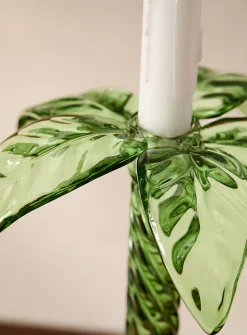Sage green large palm tree candleholder
