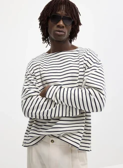 Sailor-striped boatneck T-shirt