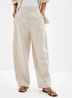 Sand-coloured pinstripe linen pant