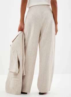Sand-coloured pinstripe linen pant