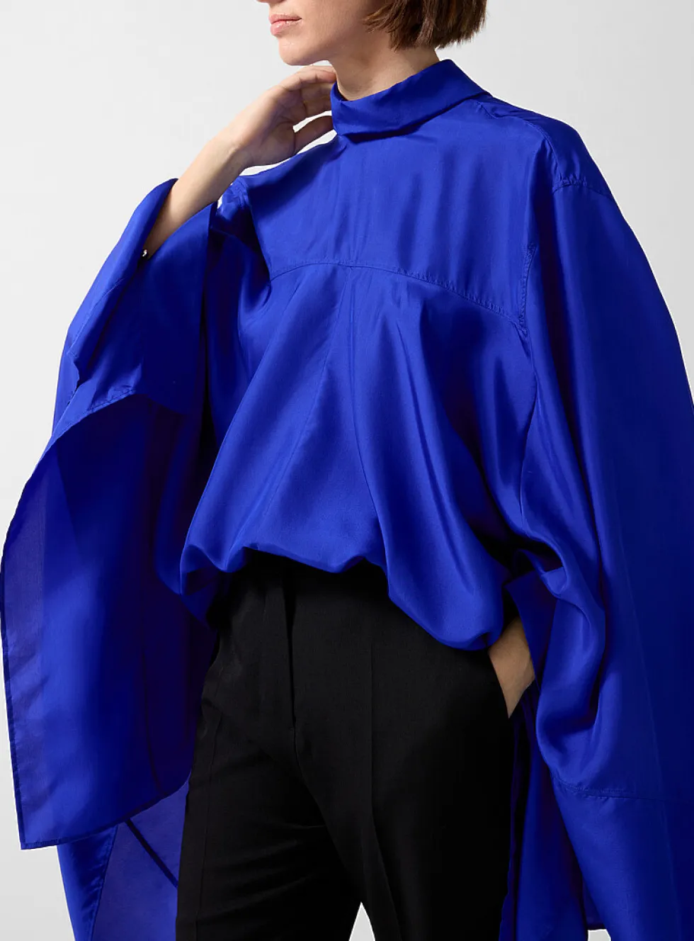 Sapphire silk loose kaftan-style blouse