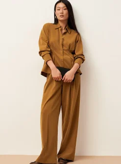 Sash-belt pleated wide-leg pant