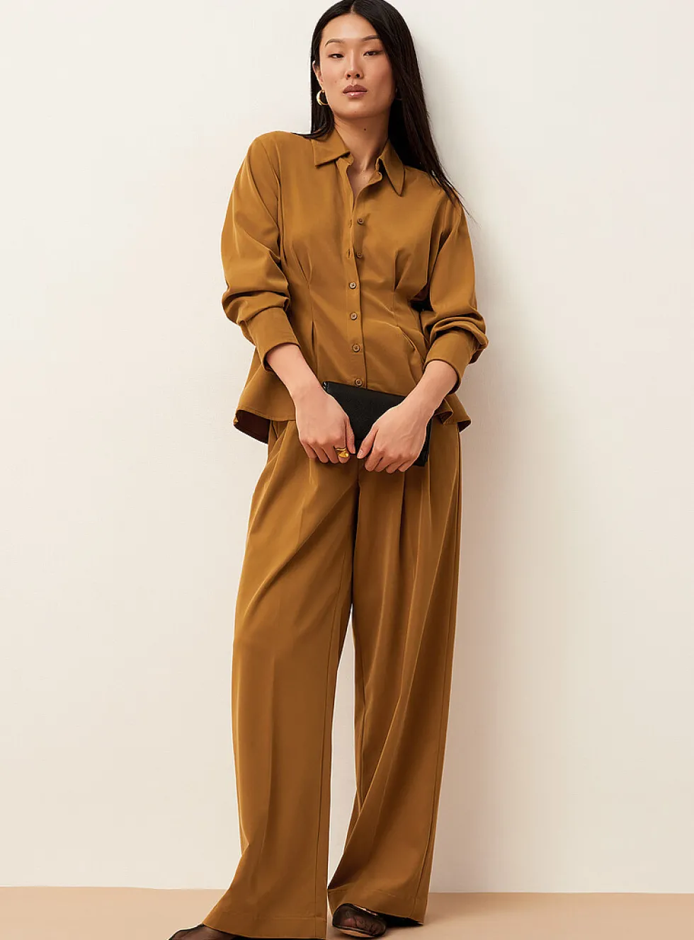 Sash-belt pleated wide-leg pant