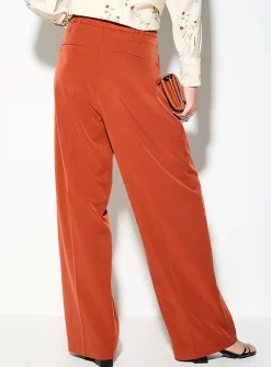 Sash-belt pleated wide-leg pant
