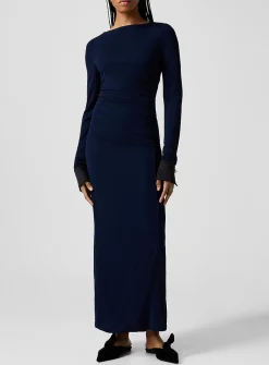 Satin cuffs draped maxi dress
