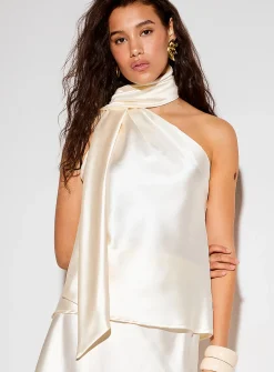 Satin one-shoulder scarf-neck cami