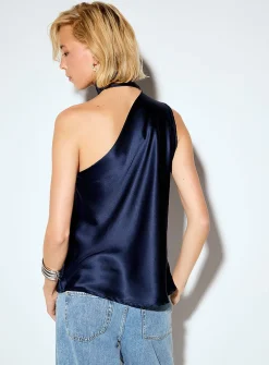 Satin one-shoulder scarf-neck cami