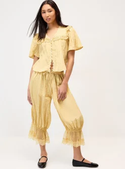 Satiny crinkled-finish bloomer pant