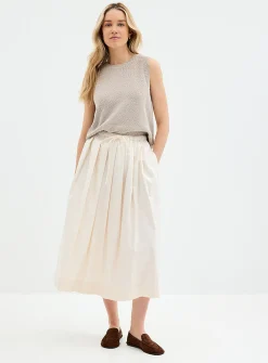 Satiny drawcord-waist skirt