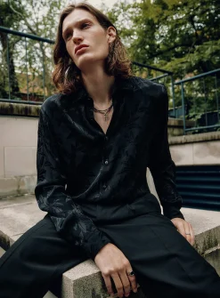 Satiny foliage fluid shirt
