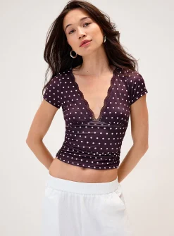 Satiny lace polkadot T-shirt