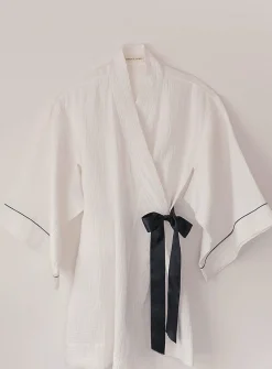 Satiny loop waffled cotton robe