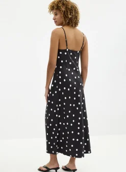 Satiny polka dot cowl-neck dress