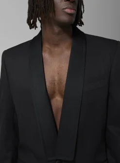Satiny shawl collar tuxedo jacket