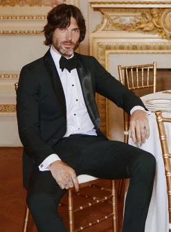 Satiny shawl collar tuxedo jacket