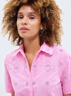 Scalloped collar broderie anglaise shirt