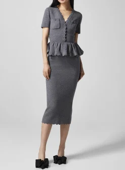 Scalloped details wool blend dress