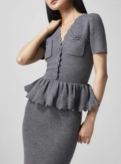 Scalloped details wool blend dress