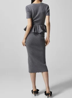 Scalloped details wool blend dress
