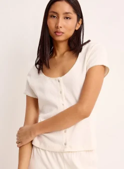 Scalloped edging pointelle knit cardigan