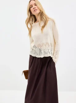 Scalloped openwork bell-sleeve sweater