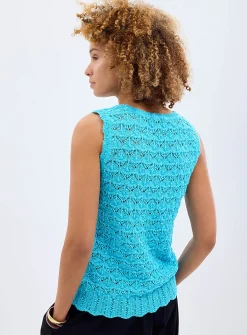 Scalloped trim openwork pure cotton sweater vest