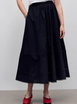 Scalloped trim poplin skirt