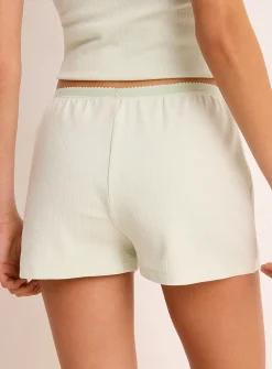 Scalloped-waist pointelle knit pyjama short