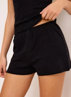 Scalloped-waist pointelle knit pyjama short