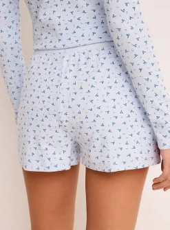 Scalloped-waist pointelle knit pyjama short