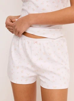 Scalloped-waist pointelle knit pyjama short