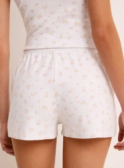 Scalloped-waist pointelle knit pyjama short