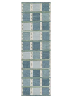 Scandi bluish geometric plaid handcrafted hallway rug