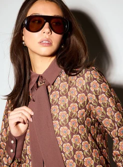 Scarf collar printed shirt