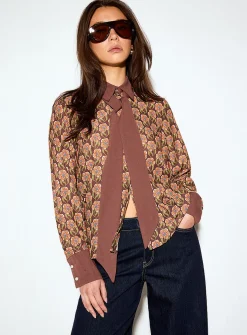 Scarf collar printed shirt