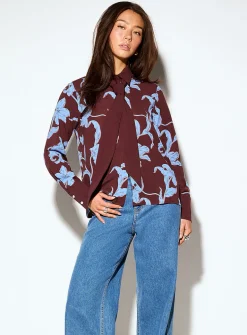 Scarf collar printed shirt