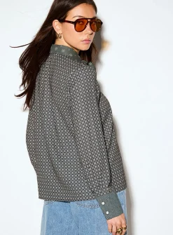 Scarf collar printed shirt