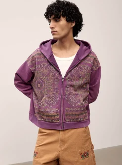 Scarf pattern zipped hoodie